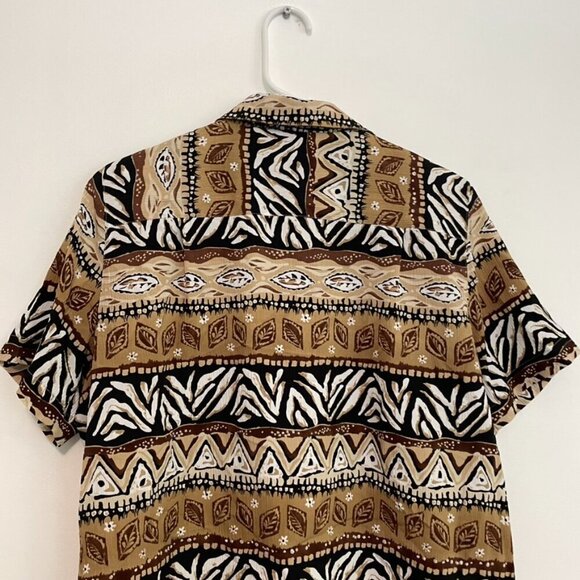 ALFRED DUNNER Tan Brown White Geometric Striped Tribal Animal Button Down PETITE - Picture 11 of 12